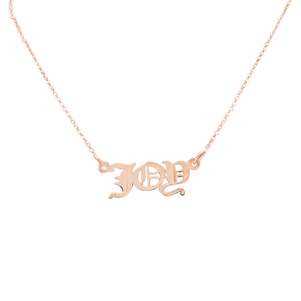 Old English Laser Cut Out Necklace in 14K Pink Gold (18" Chain)