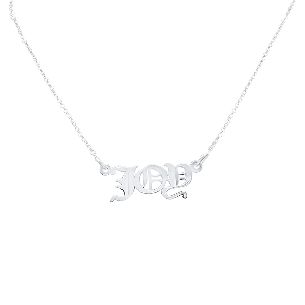 Old English Laser Cut Out Necklace in 14K White Gold (18" Chain)