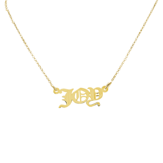 Old English Laser Cut Out Necklace in Sterling Silver 18K Yellow Gold Finish (18" Chain)
