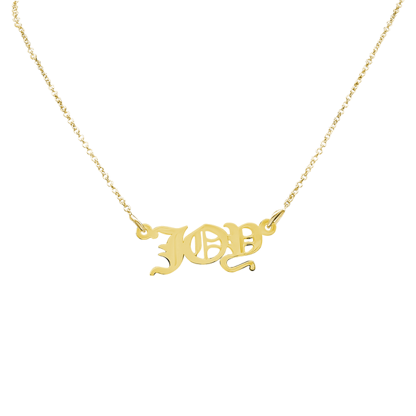 Old English Laser Cut Out Necklace in 14K Yellow Gold (18" Chain)