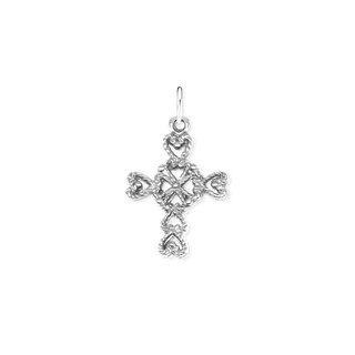 Sterling Silver Filigree Heart Motif Cross Pendant (23 x 14 mm)