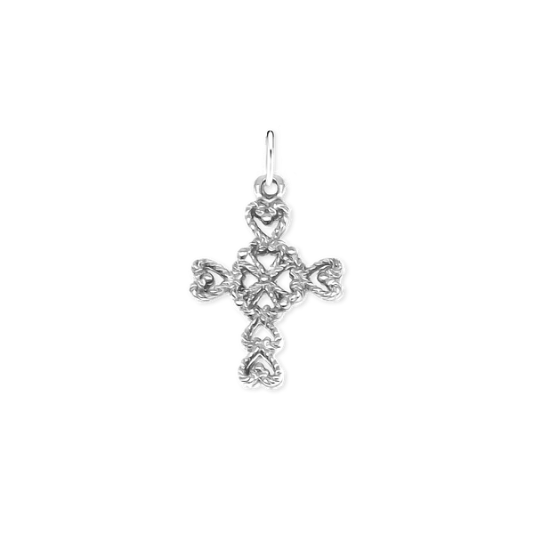 Sterling Silver Filigree Heart Motif Cross Pendant (23 x 14 mm)