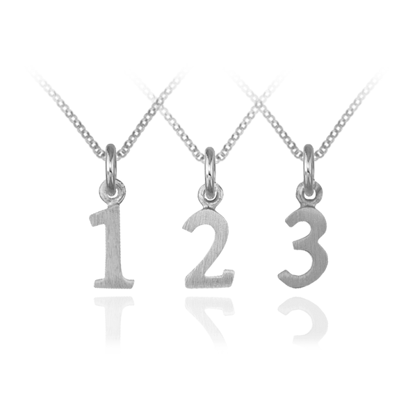 Modern Number Pendants with Jump Ring in Sterling Silver (14 x 5mm) (100% Polished with Bail)