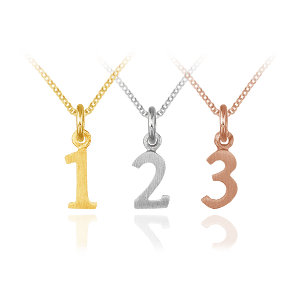 Modern Number Pendants with Jump Ring (14 x 5mm) (100% Polished with Bail)
