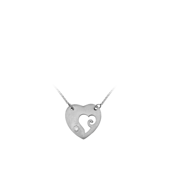 Double Heart Necklace with Cubic Zirconia in Sterling Silver (15 x 15 mm)