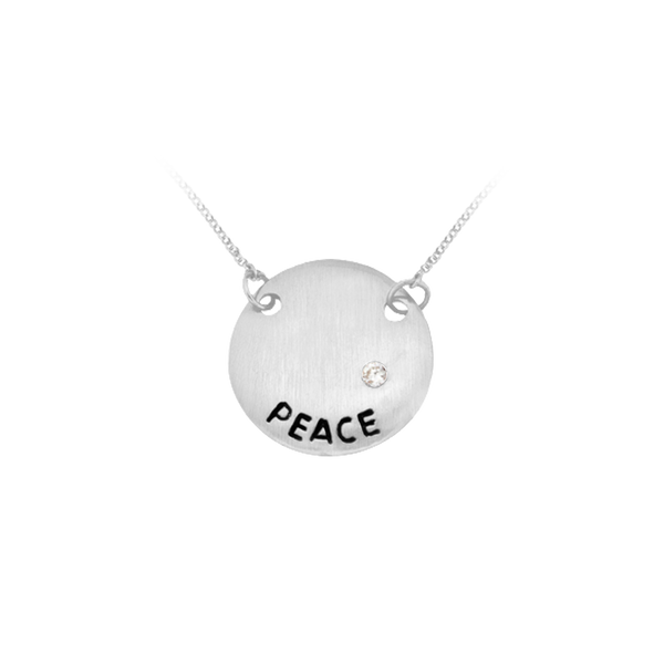 Peace Necklace with Cubic Zirconia in Sterling Silver (16 x 16 mm)