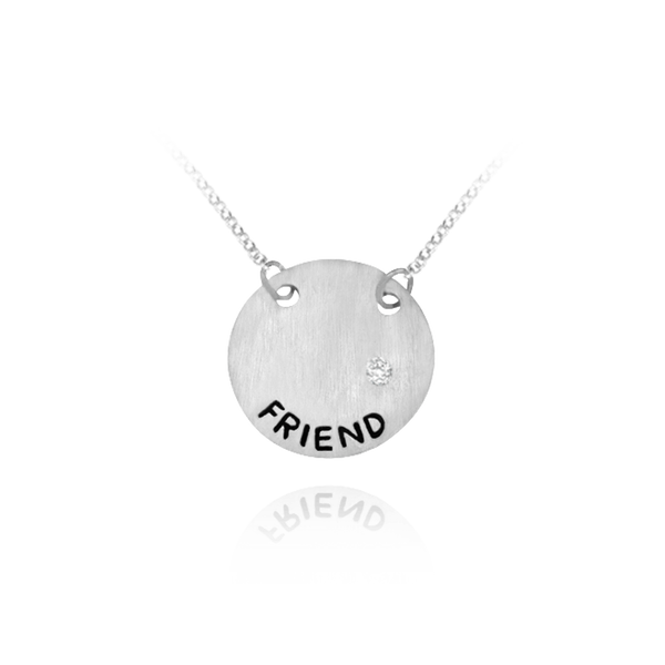 Friend Necklace with Cubic Zirconia in Sterling Silver (16 x 16 mm)