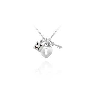 Heart Lock with Love Necklace in Sterling Silver (15 x 10 mm)