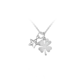 Clover and Star Necklace with Cubic Zirconia in Sterling Silver (15 x 12 mm)