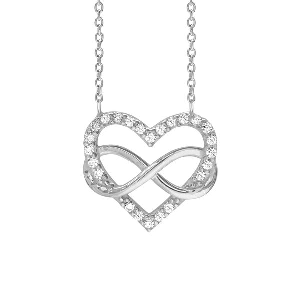 Intertwined Heart and Infinity Necklace with Cubic Zirconia in Sterling Silver (15 x 16 mm)