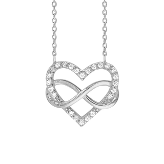 Intertwined Heart and Infinity Necklace with Cubic Zirconia in Sterling Silver (15 x 16 mm)