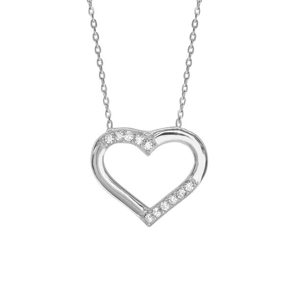 Open Heart Necklace with Cubic Zirconia in Sterling Silver (17 x 18 mm)