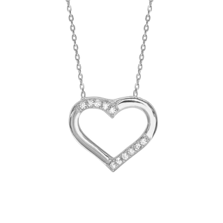 Open Heart Necklace with Cubic Zirconia in Sterling Silver (17 x 18 mm)