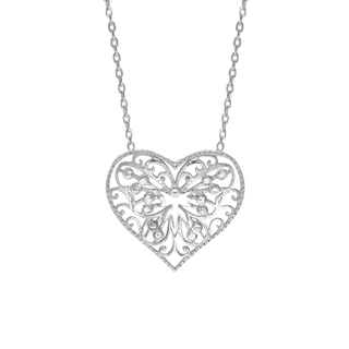 Heart with Filigree Necklace with Cubic Zirconia in Sterling Silver (19 x 20 mm)