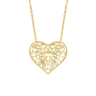 Heart with Filigree Necklace with Cubic Zirconia in Sterling Silver (19 x 20 mm)