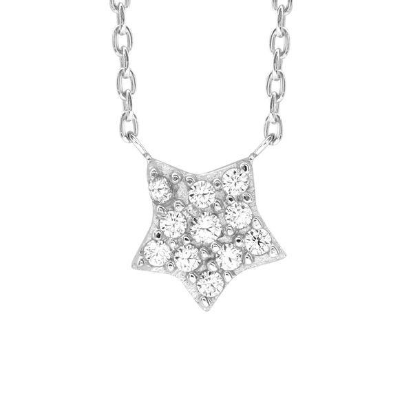 Small Star Necklace with Cubic Zirconia in Sterling Silver (7 x 8 mm)
