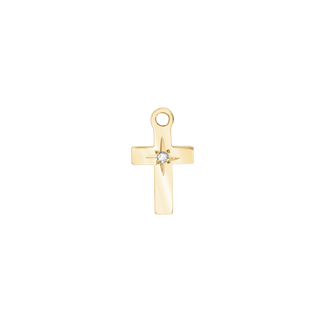 14K Gold Small Cross Permanent Charm with Diamonds (15 x 7 mm)