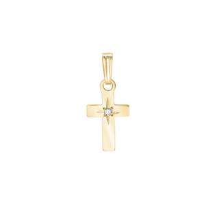 14K Gold Small Cross with Diamond (15 x 7 mm)