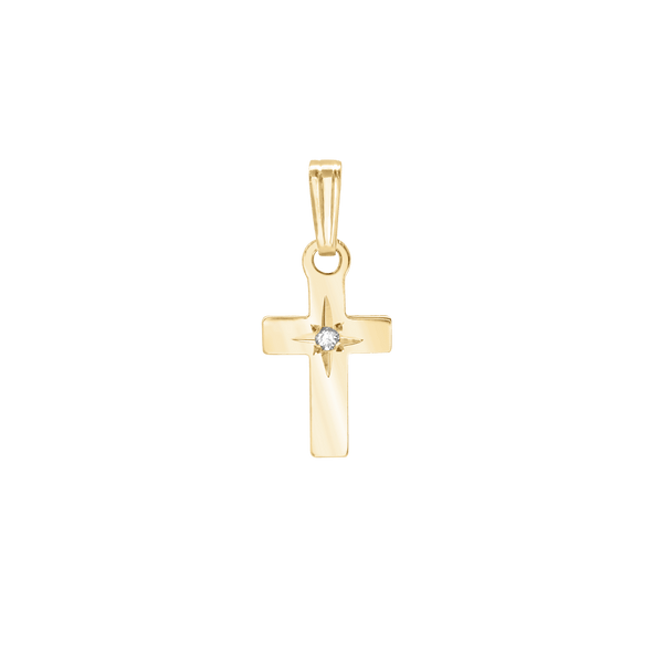 14K Gold Small Cross with Diamond (15 x 7 mm)