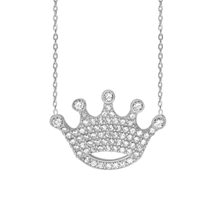 Crown Necklace with Cubic Zirconia in Sterling Silver (17 x 25 mm)