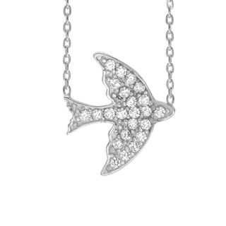 Dove Necklace with Cubic Zirconia in Sterling Silver (13 x 15 mm)
