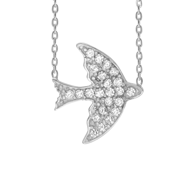 Dove Necklace with Cubic Zirconia in Sterling Silver (13 x 15 mm)