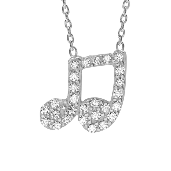 Music Note Necklace with Cubic Zirconia in Sterling Silver (11 x 9 mm)