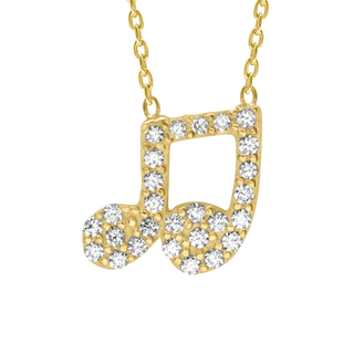 Music Note Necklace with Cubic Zirconia in Sterling Silver (11 x 9 mm)