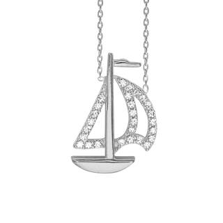 Sailboat Necklace with Cubic Zirconia in Sterling Silver (20 x 13 mm)