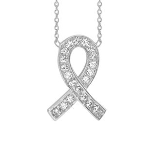 Awareness Ribbon Necklace with Cubic Zirconia in Sterling Silver (15 x 11 mm)