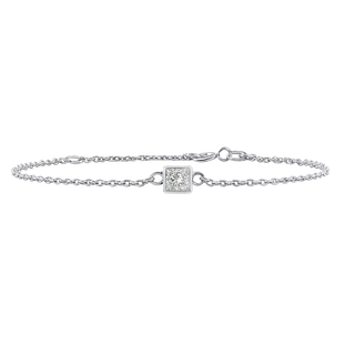 Diamond or Gemstone Square Bezel Charm in 14K White Round Cable Bracelet