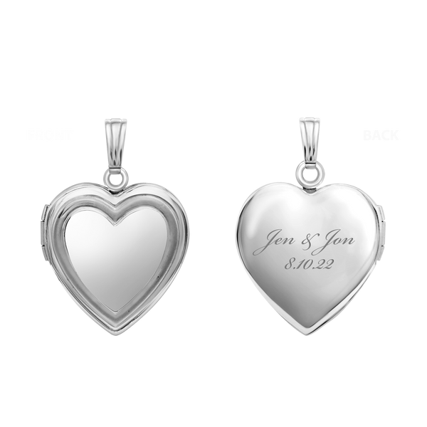 Embossed Heart Locket in Sterling Silver with Optional Engraving (28 x 19 mm)