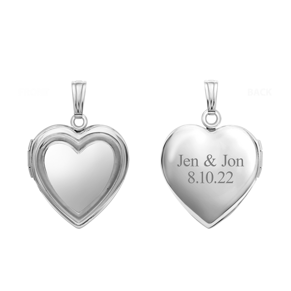 Embossed Heart Locket in Sterling Silver with Optional Engraving (28 x 19 mm)