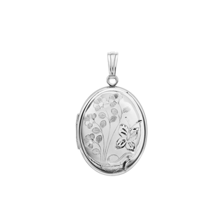 Hand Engraved Design Oval Locket in Sterling Silver with Optional Engraving (34 x 20 mm)