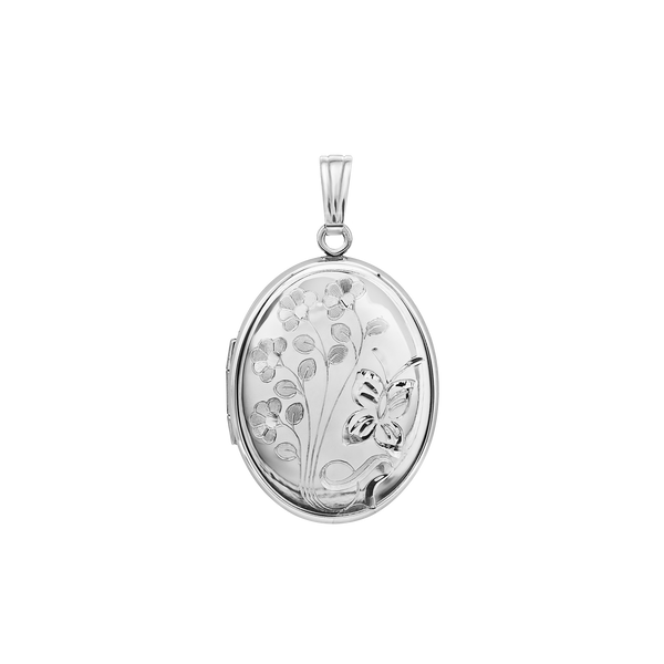 Hand Engraved Design Oval Locket in Sterling Silver with Optional Engraving (34 x 20 mm)