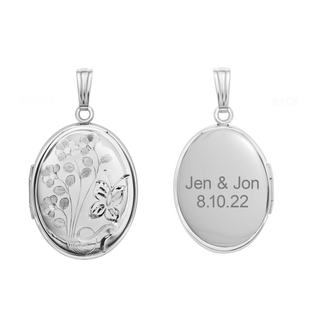 Hand Engraved Design Oval Locket in Sterling Silver with Optional Engraving (34 x 20 mm)