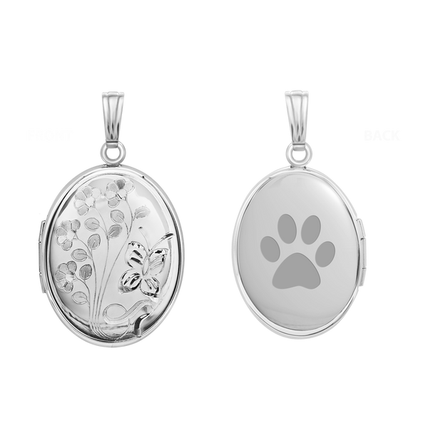 Hand Engraved Design Oval Locket in Sterling Silver with Optional Engraving (34 x 20 mm)