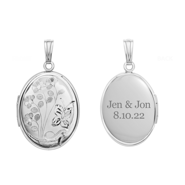 Hand Engraved Design Oval Locket in Sterling Silver with Optional Engraving (34 x 20 mm)