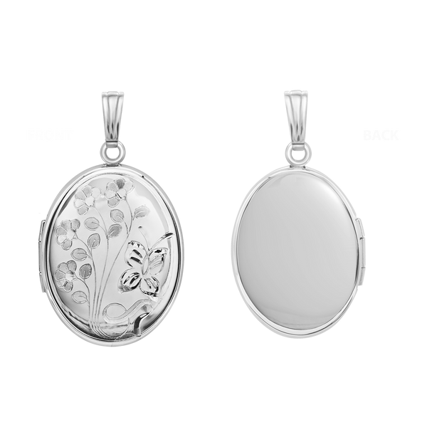 Hand Engraved Design Oval Locket in Sterling Silver with Optional Engraving (34 x 20 mm)