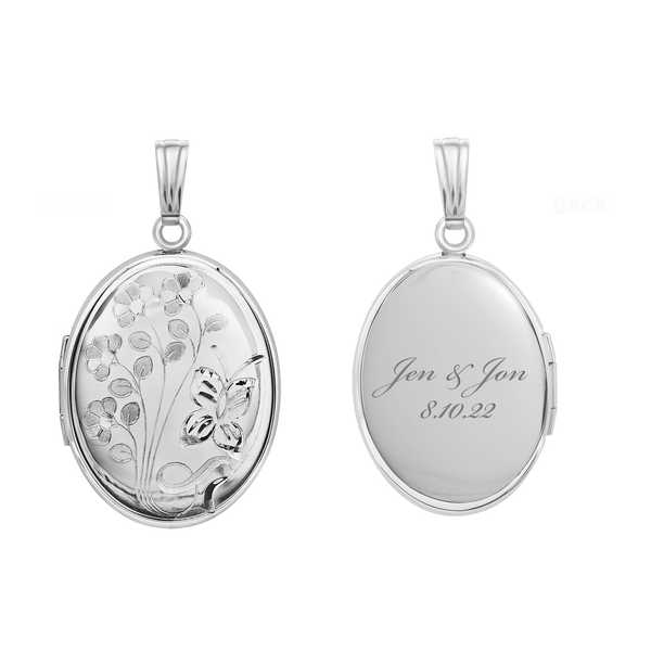 Hand Engraved Design Oval Locket in Sterling Silver with Optional Engraving (34 x 20 mm)