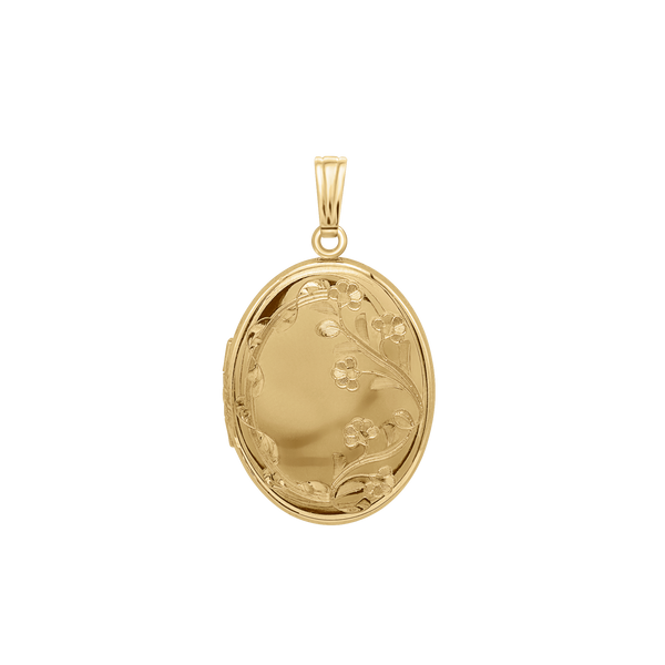 Hand Engraved Design Oval Locket in 14K Gold Filled with Optional Engraving (34 x 20 mm)