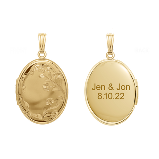 Hand Engraved Design Oval Locket in 14K Gold Filled with Optional Engraving (34 x 20 mm)