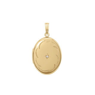 Oval Locket with Diamonds and Filigree Etching in 14K Gold Filled with Optional Engraving (34 x 20 mm)