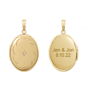 Oval Locket with Diamonds and Filigree Etching in 14K Gold Filled with Optional Engraving (34 x 20 mm)