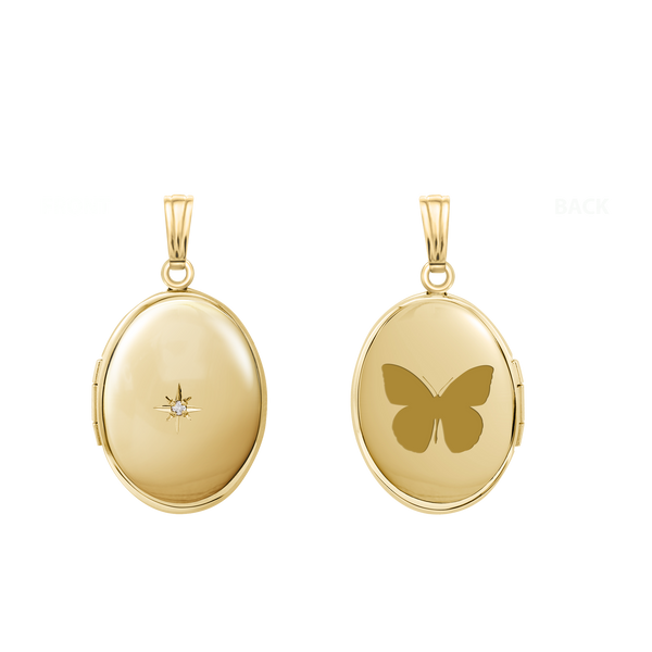 Oval Locket with Diamonds in 14K Gold with Optional Engraving (13 x 10 mm - 16 x 13 mm)