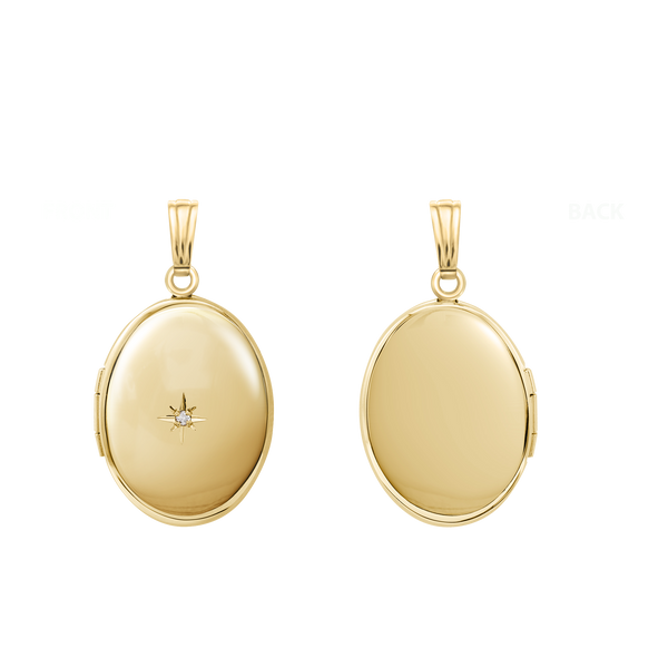 Oval Locket with Diamonds in 14K Gold with Optional Engraving (13 x 10 mm - 16 x 13 mm)