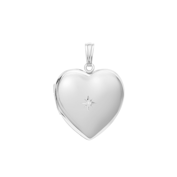 Heart Locket with Diamonds in Sterling Silver with Optional Engraving (34 x 26 mm)