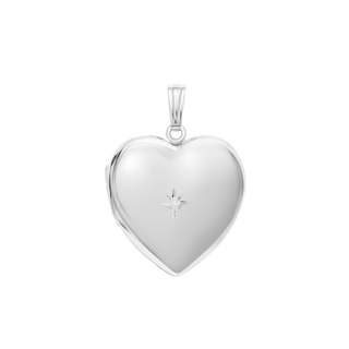 Heart Locket with Diamonds in Sterling Silver with Optional Engraving (34 x 26 mm)