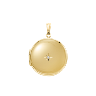 Round Locket with Diamonds in 14K Yellow Gold Optional Engraving (27 x 19 mm - 31 x 23 mm)