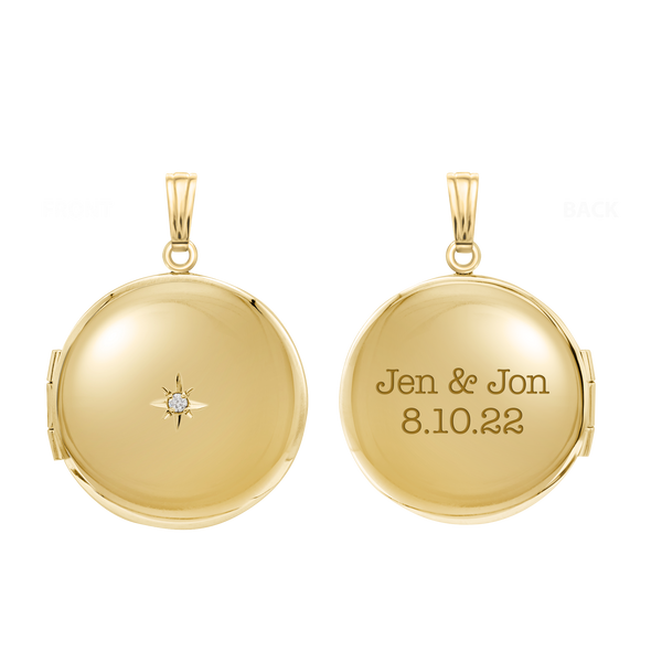 Round Locket with Diamonds in 14K Yellow Gold Optional Engraving (27 x 19 mm - 31 x 23 mm)